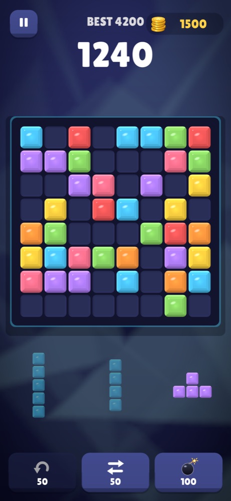 Daily Block Puzzle gameplay: gem blocks on an eight by eight board